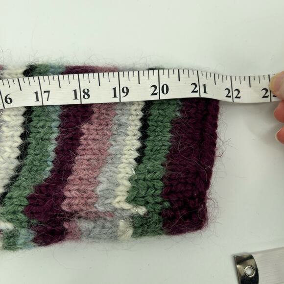 Hand Knit Wool Sweater Womens Large Chunky Colorful Stripe Boatneck Multicolored - Picture 10 of 11